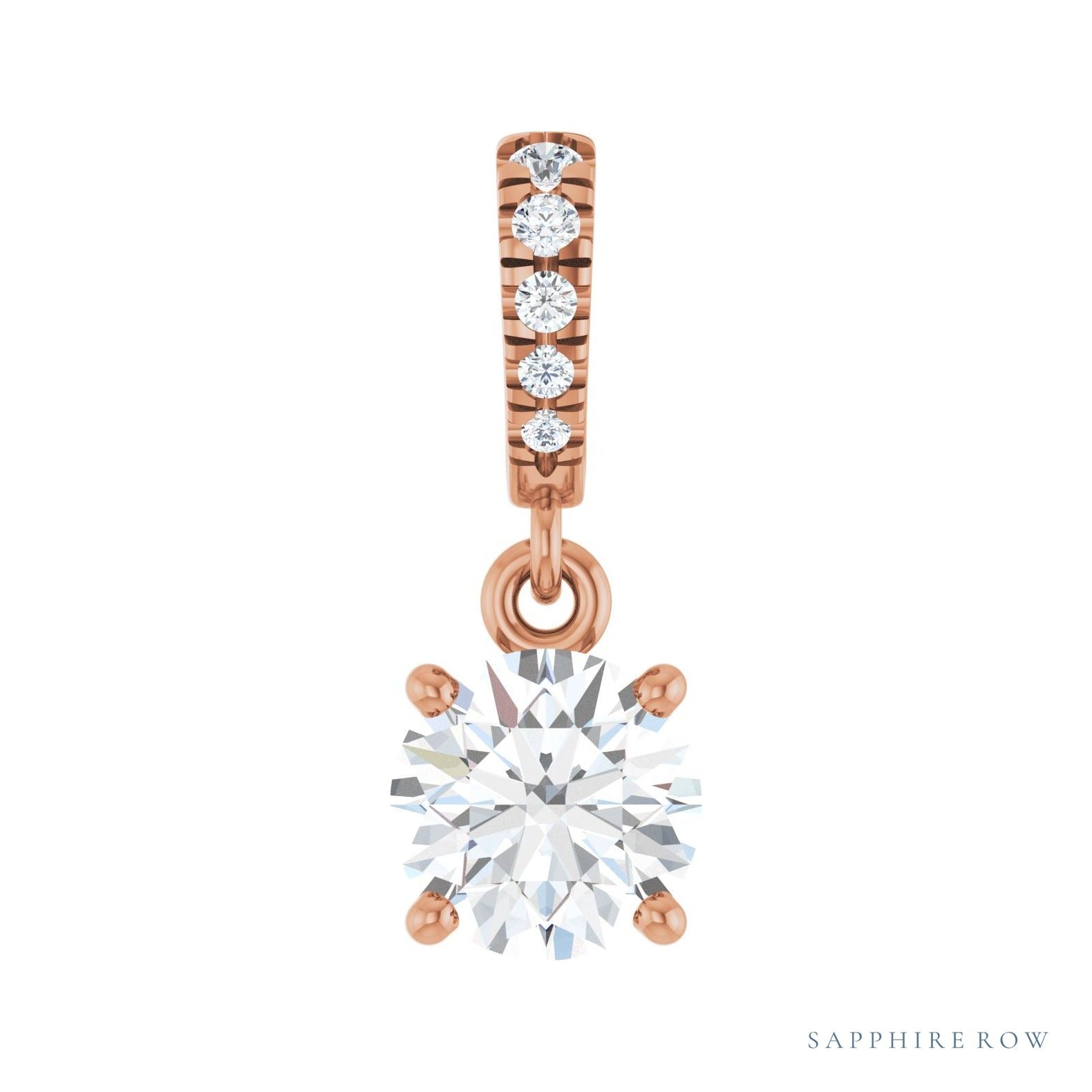 Sapphire Row Accented Pendant setting in 14K Rose Gold, shown with a center stone (sold separately)