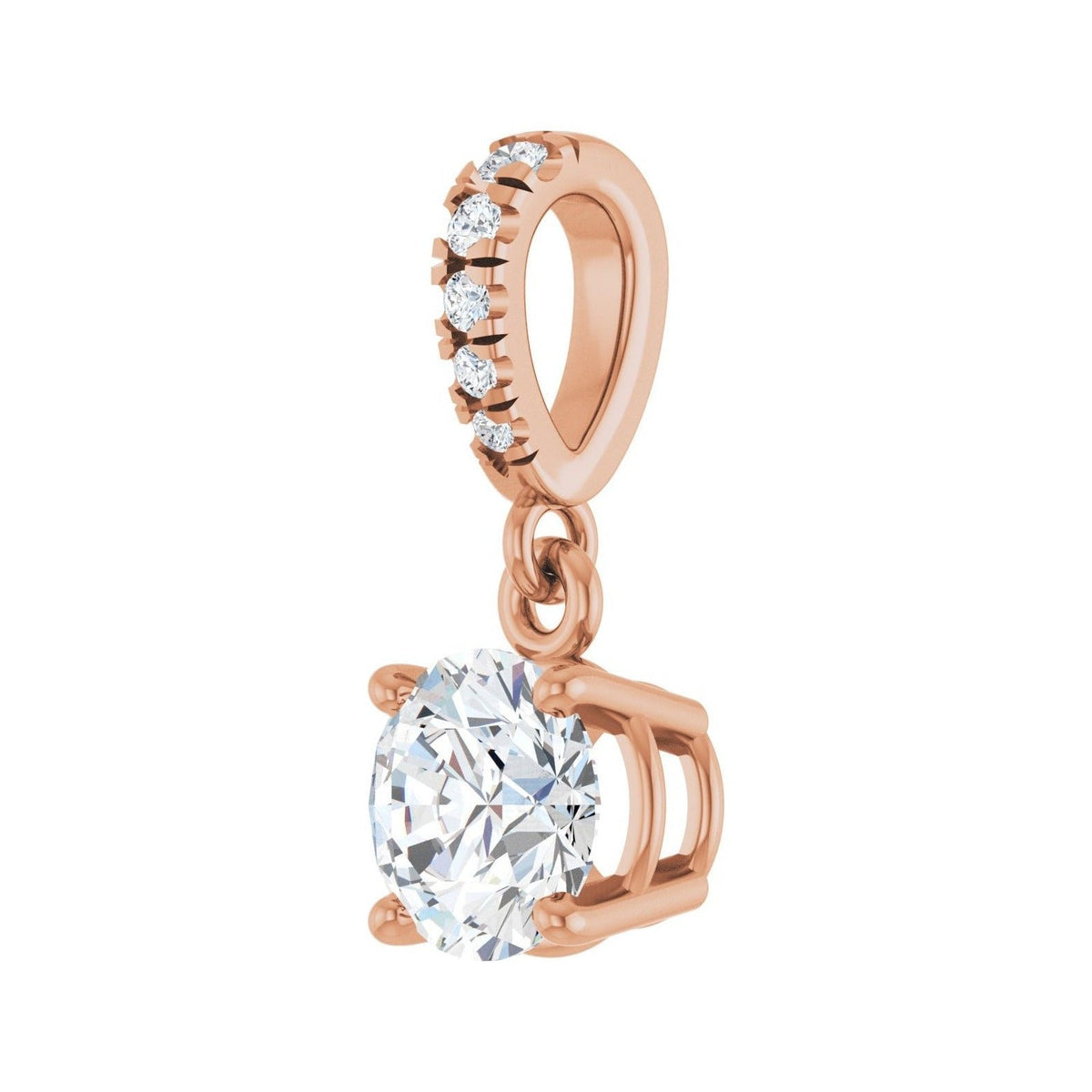 Sapphire Row Accented Pendant (5–8 mm) setting in 14K Rose Gold, shown with a center stone (sold separately) — three-quarter view