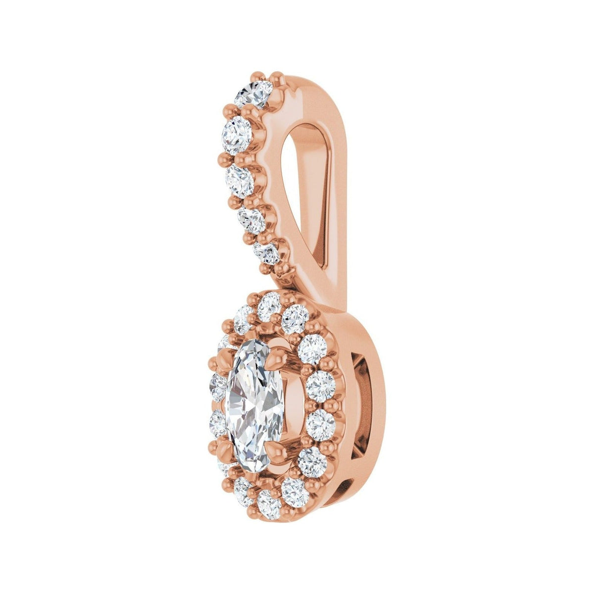 Sapphire Row Halo-Style Pendant (5–10 mm) setting in 14K Rose Gold, shown with a center stone (sold separately) — three-quarter view