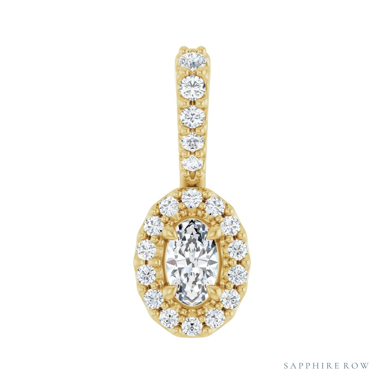 Sapphire Row Halo-Style Pendant setting in 14K Yellow Gold, shown with a center stone (sold separately)