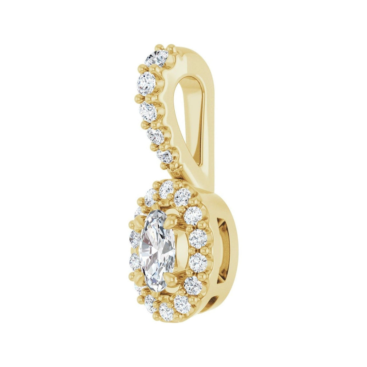 Sapphire Row Halo-Style Pendant (5–10 mm) setting in 14K Yellow Gold, shown with a center stone (sold separately) — three-quarter view