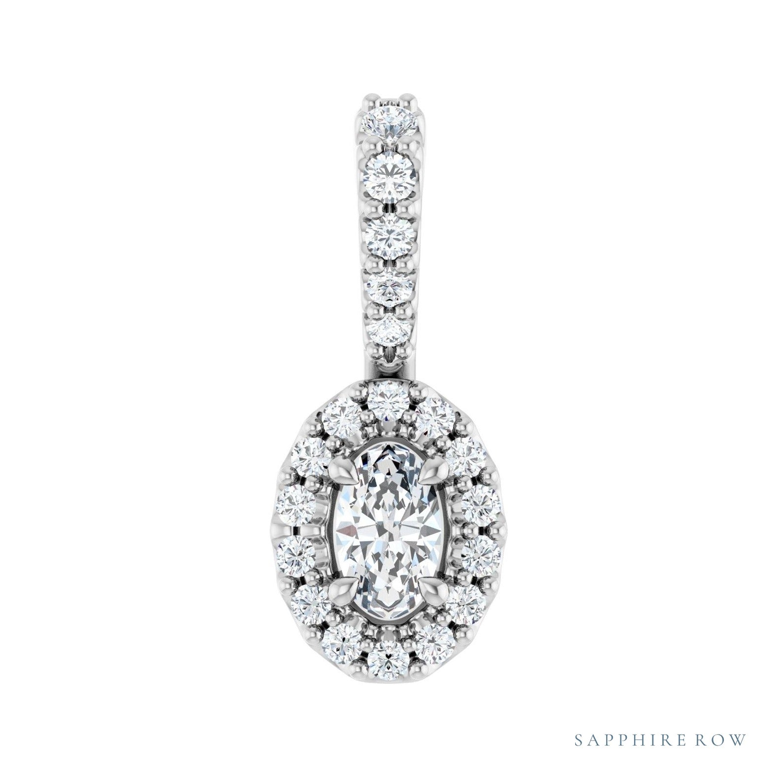 Sapphire Row Halo-Style Pendant setting in Platinum, shown with a center stone (sold separately)