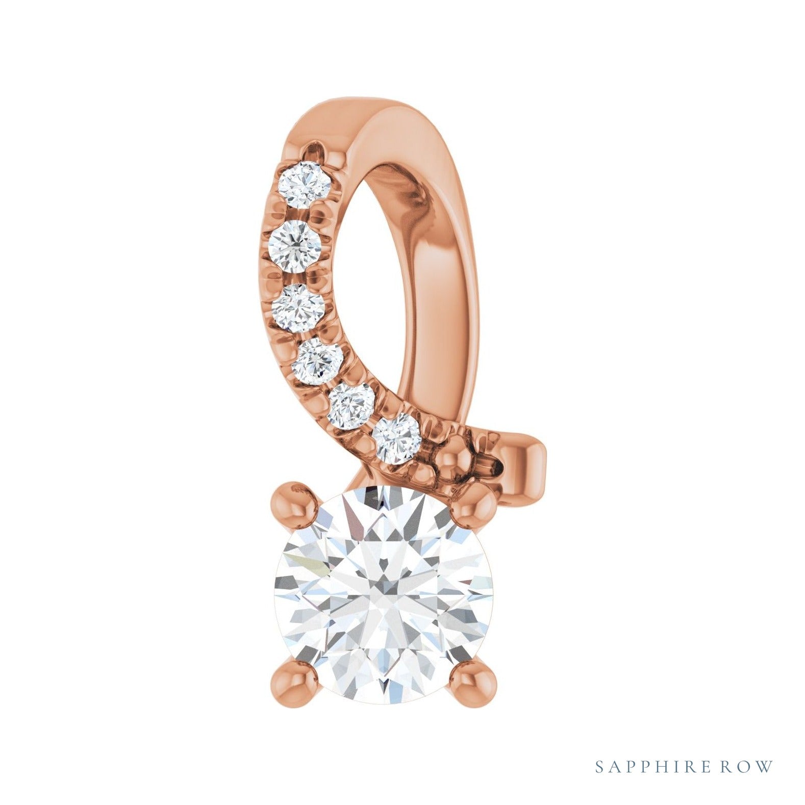 Sapphire Row Accented Pendant setting in 14K Rose Gold, shown with a center stone (sold separately)