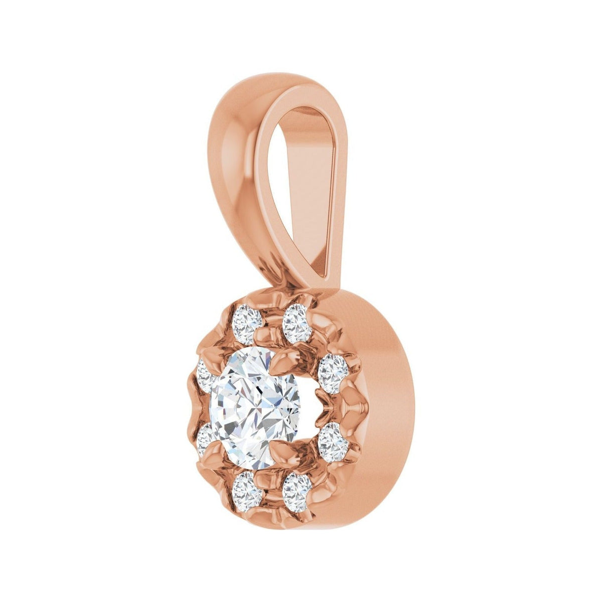 Sapphire Row Halo-Style Necklace or Pendant (3–6 mm) setting in 14K Rose Gold, shown with a center stone (sold separately) — three-quarter view