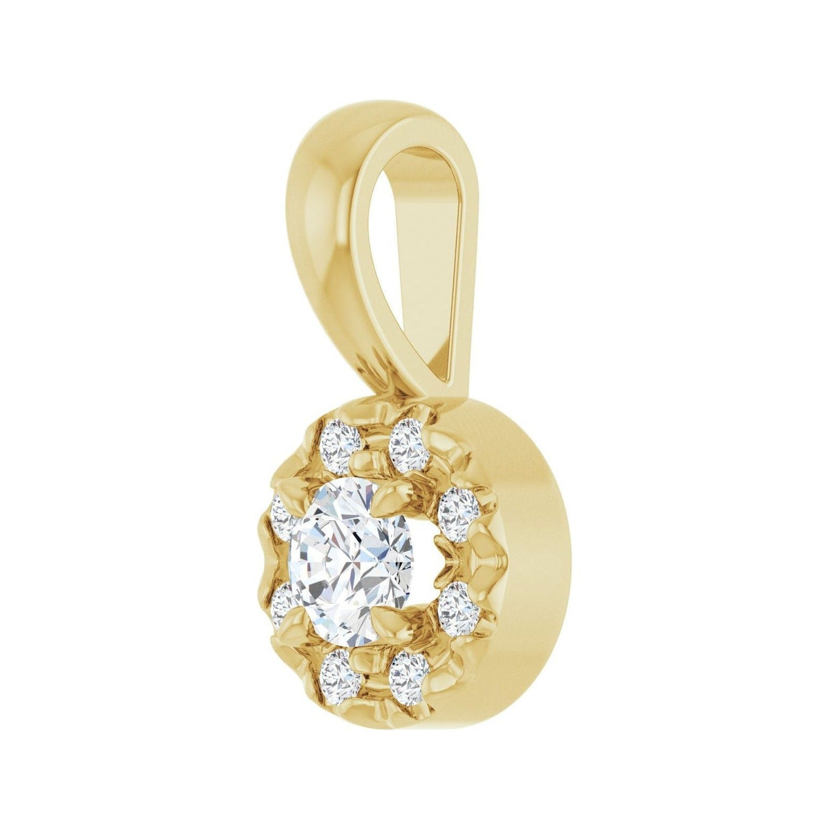 Sapphire Row Halo-Style Necklace or Pendant (3–6 mm) setting in 14K Yellow Gold, shown with a center stone (sold separately) — three-quarter view