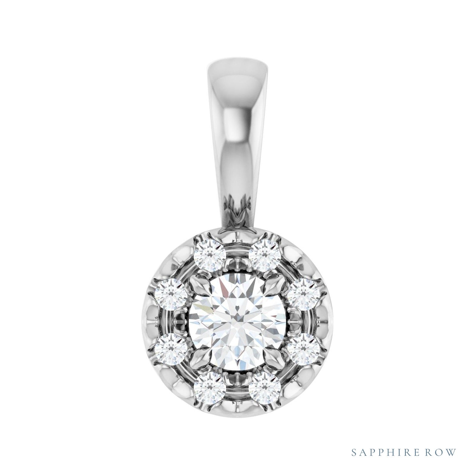 Sapphire Row Halo-Style Necklace or Pendant setting in Platinum, shown with a center stone (sold separately)