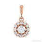 Sapphire Row Halo-Style Pendant setting in 14K Rose Gold, shown with a center stone (sold separately)