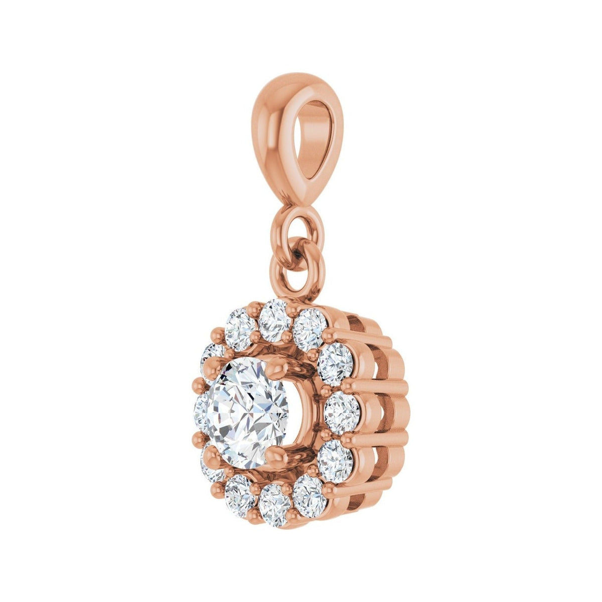 Sapphire Row Halo-Style Pendant (4.1–8 mm) setting in 14K Rose Gold, shown with a center stone (sold separately) — three-quarter view