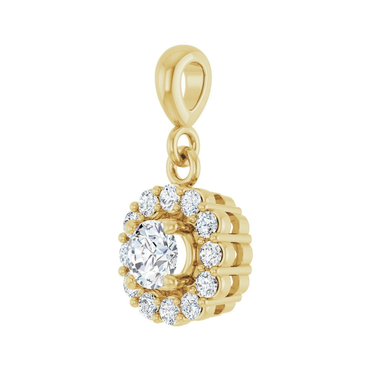 Sapphire Row Halo-Style Pendant (4.1–8 mm) setting in 14K Yellow Gold, shown with a center stone (sold separately) — three-quarter view