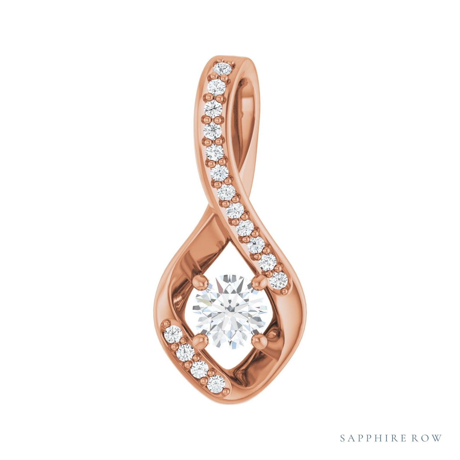 Sapphire Row Infinity-Inspired Pendant setting in 14K Rose Gold, shown with a center stone (sold separately)