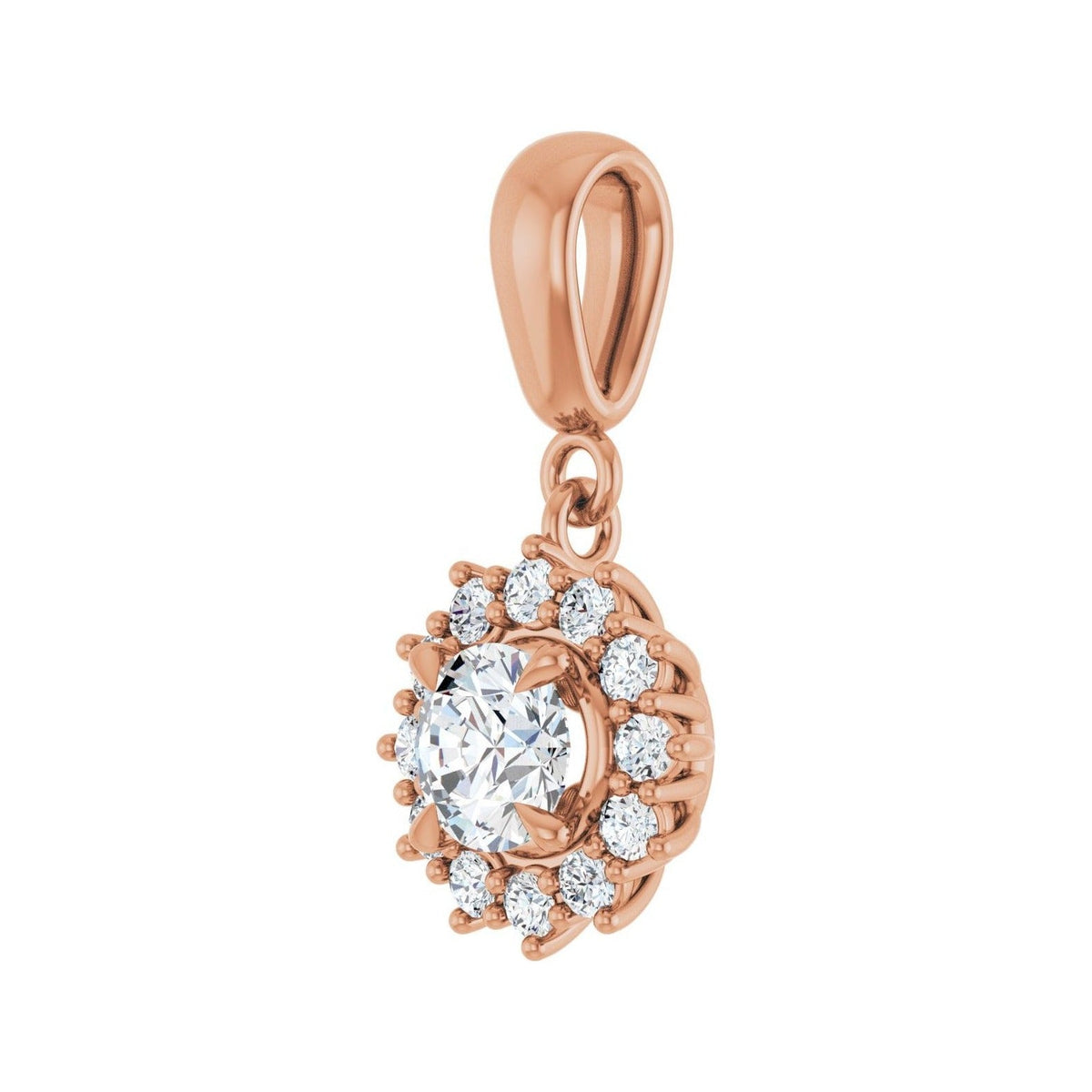 Sapphire Row Halo-Style Pendant (5.2–8 mm) setting in 14K Rose Gold, shown with a center stone (sold separately) — three-quarter view