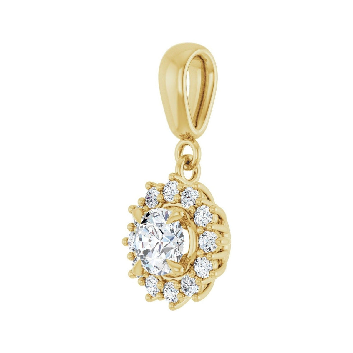 Sapphire Row Halo-Style Pendant (5.2–8 mm) setting in 14K Yellow Gold, shown with a center stone (sold separately) — three-quarter view