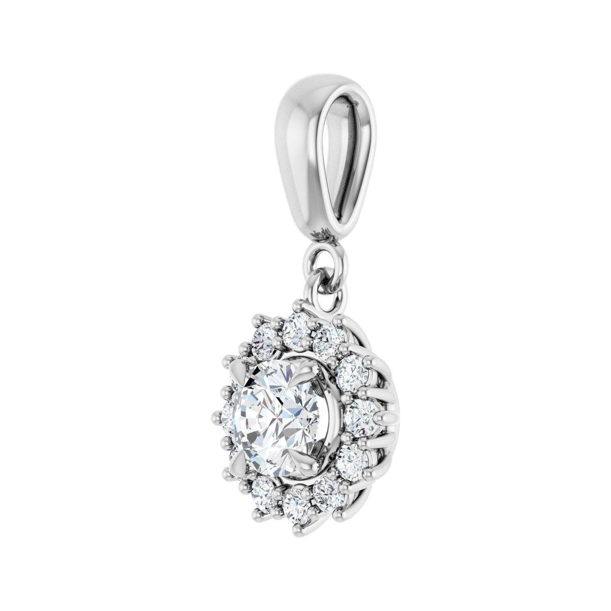 Sapphire Row Halo-Style Pendant (5.2–8 mm) setting in Platinum, shown with a center stone (sold separately) — three-quarter view