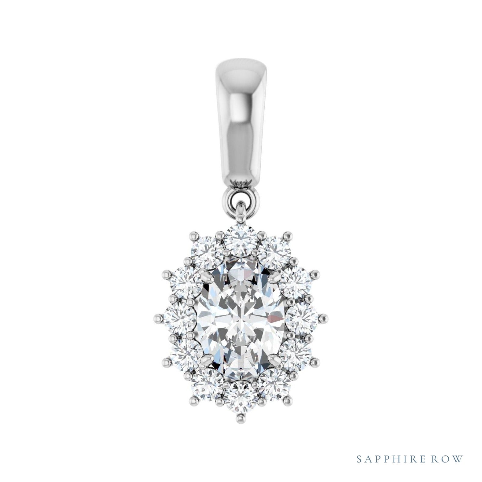 Sapphire Row Halo-Style Necklace or Pendant setting in 14K White Gold, shown with a center stone (sold separately)