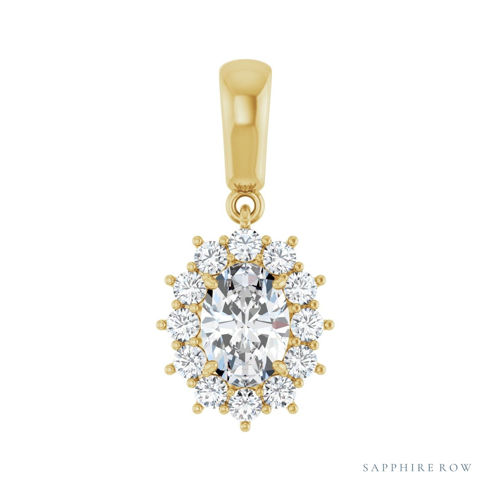 Sapphire Row Halo-Style Necklace or Pendant setting in 14K Yellow Gold, shown with a center stone (sold separately)