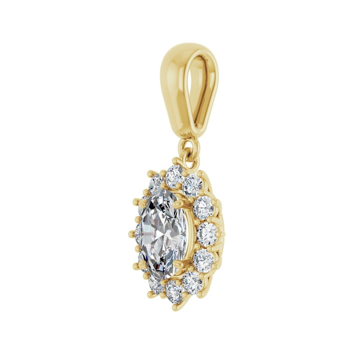 Sapphire Row Halo-Style Necklace or Pendant (5.2–9 mm) setting in 14K Yellow Gold, shown with a center stone (sold separately) — three-quarter view