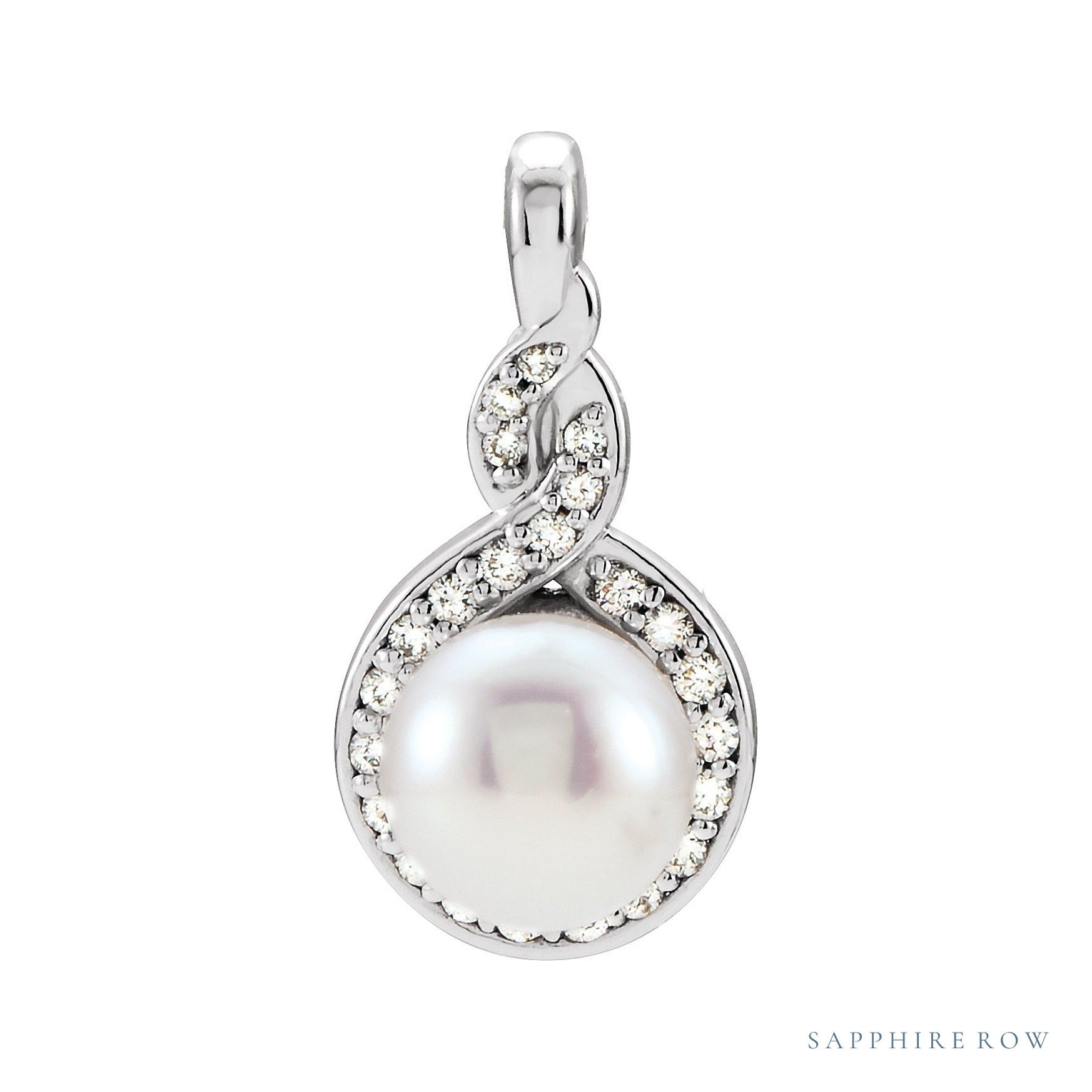 Sapphire Row Accented Pearl Pendant setting in 14K White Gold, shown without a pearl (pearl sold separately)