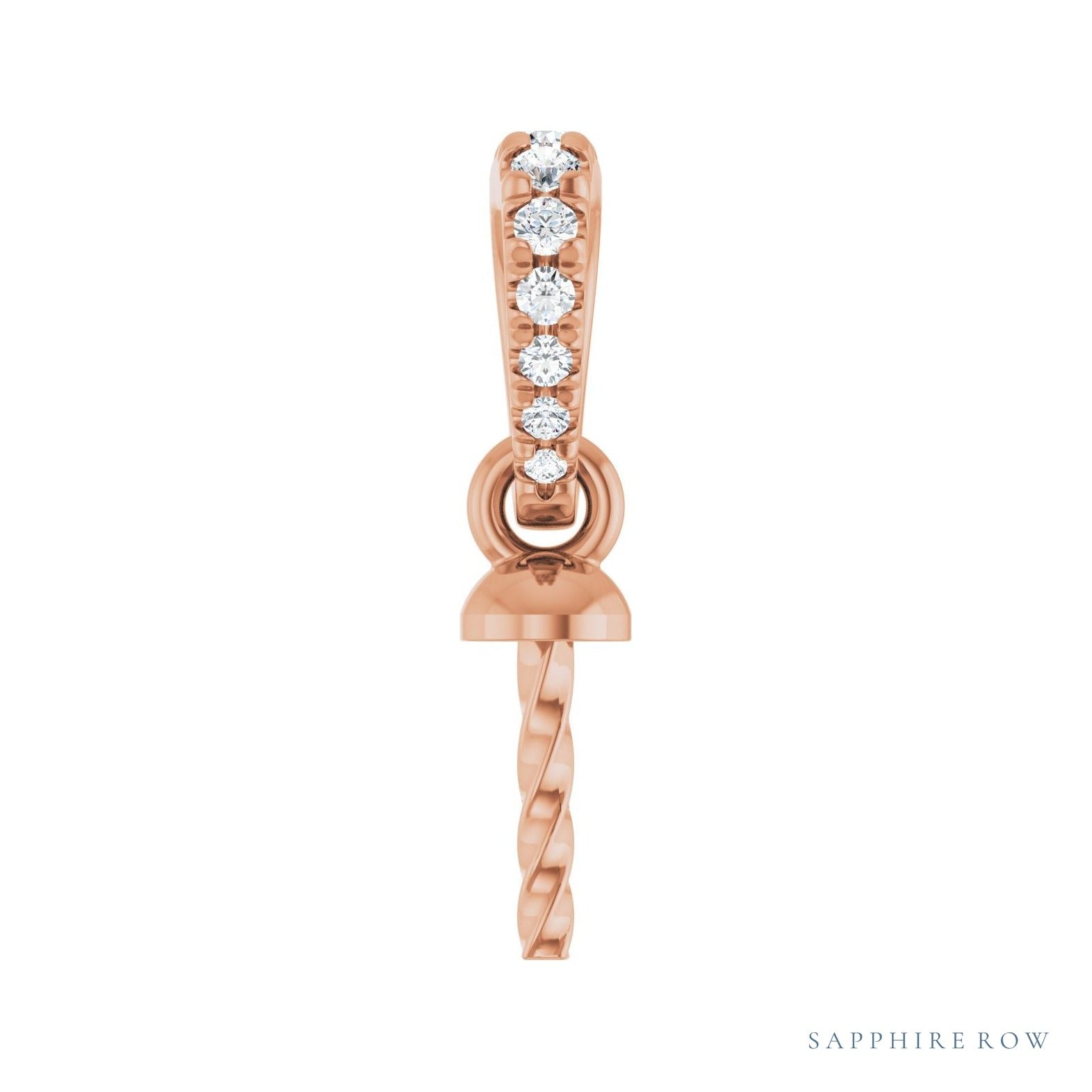 Sapphire Row Accented Pearl Pendant setting in 14K Rose Gold, shown without a pearl (pearl sold separately)