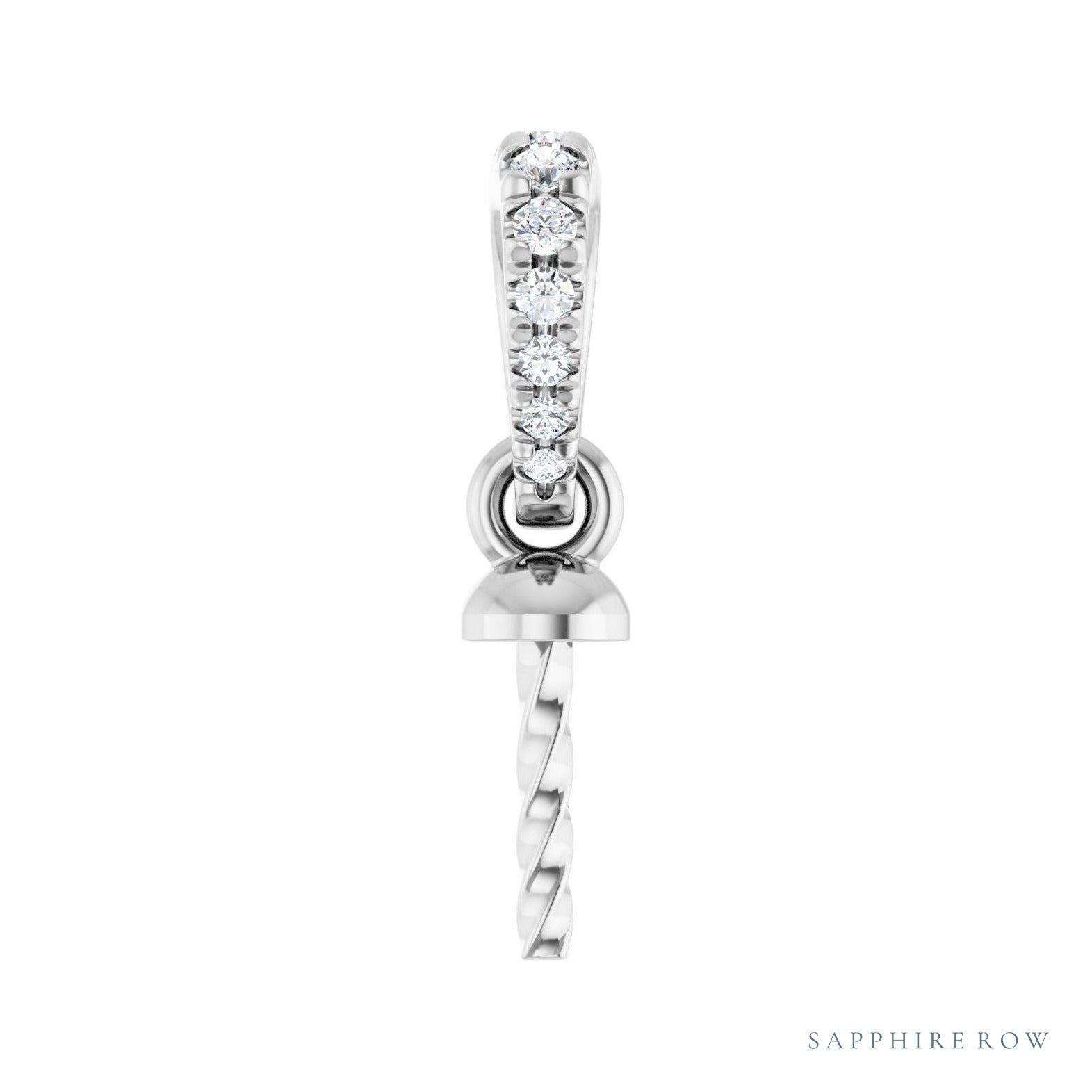 Sapphire Row Accented Pearl Pendant setting in 14K White Gold, shown without a pearl (pearl sold separately)