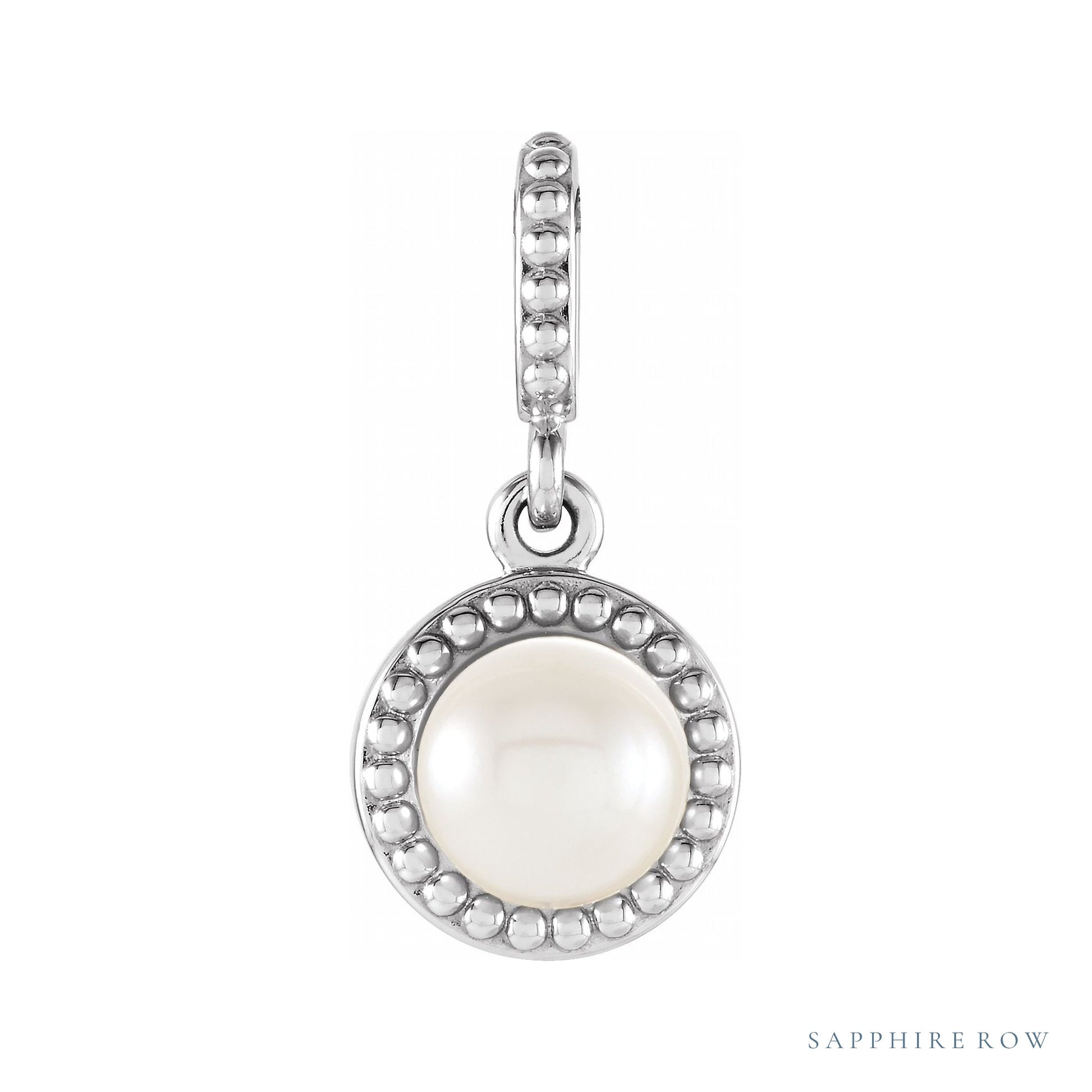Sapphire Row Beaded Pearl Pendant setting in 14K White Gold, shown without a pearl (pearl sold separately)