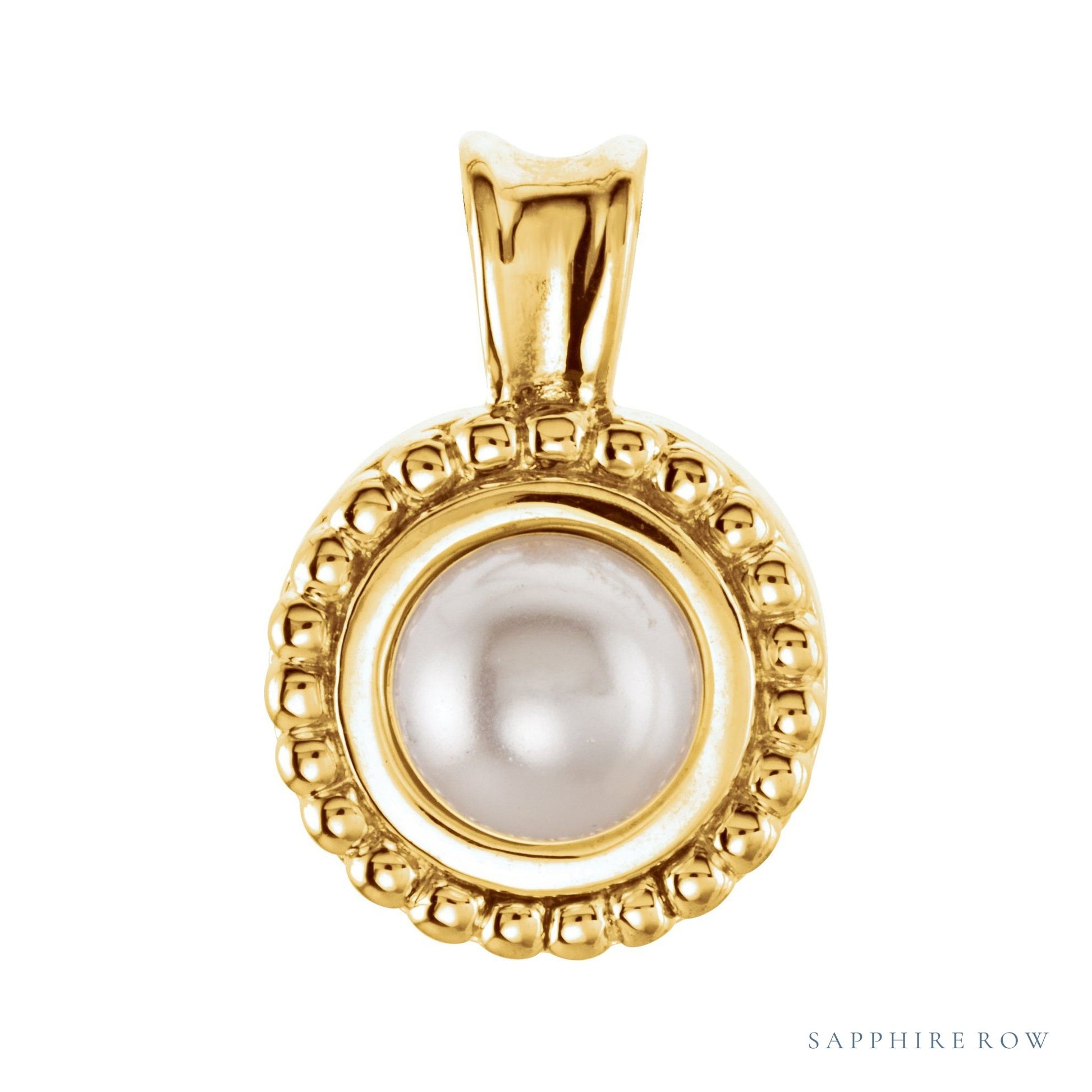 Sapphire Row Beaded Pearl Pendant setting in 14K Yellow Gold, shown without a pearl (pearl sold separately)