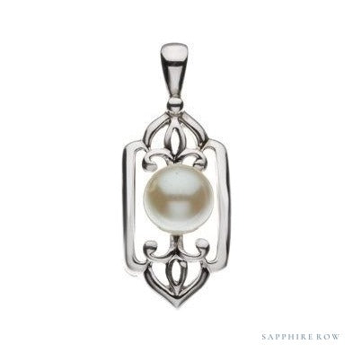 Sapphire Row Fleur-de-Lis Pearl Pendant setting in 14K Rose Gold, shown without a pearl (pearl sold separately)