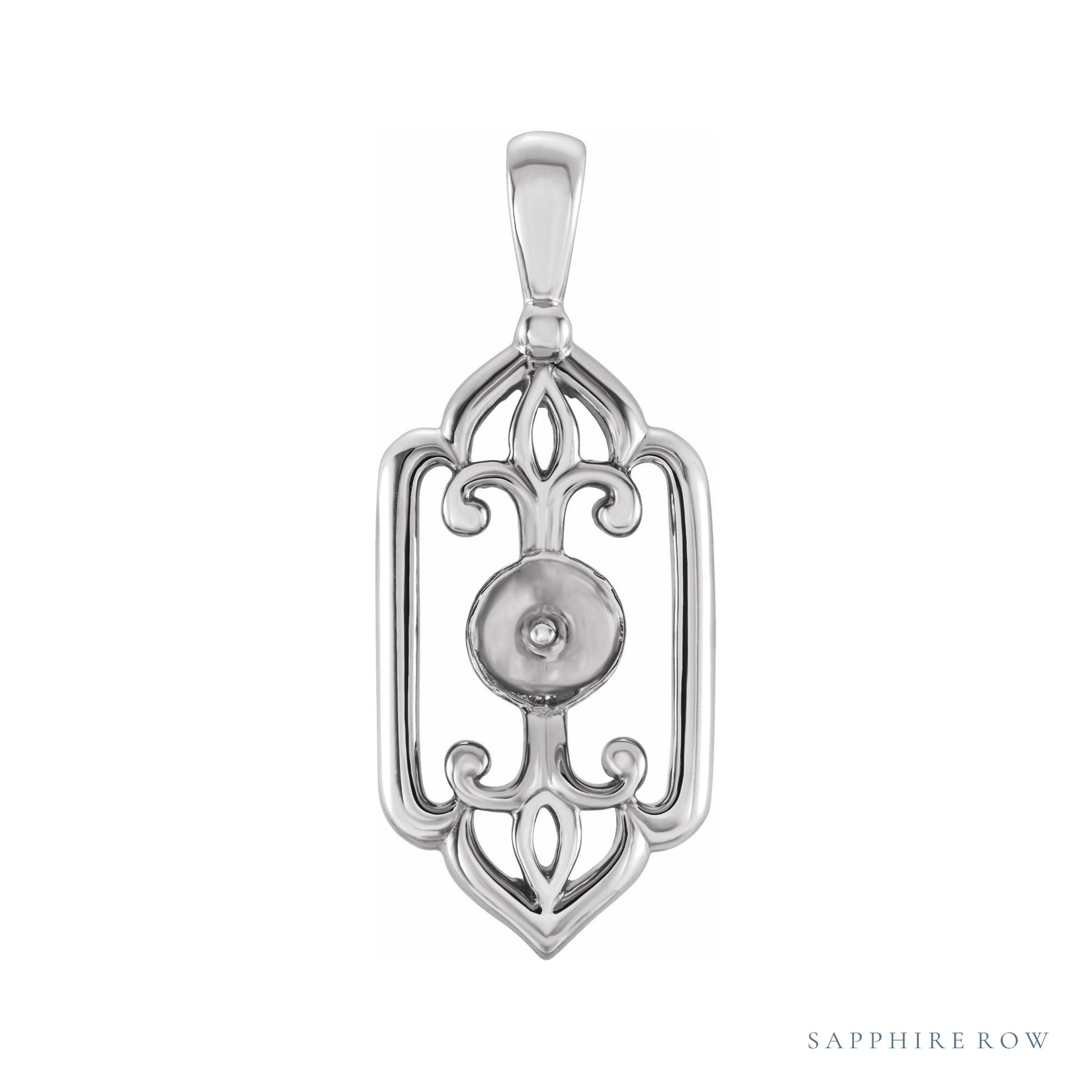 Sapphire Row Fleur-de-Lis Pearl Pendant setting in 14K White Gold, shown without a pearl (pearl sold separately)