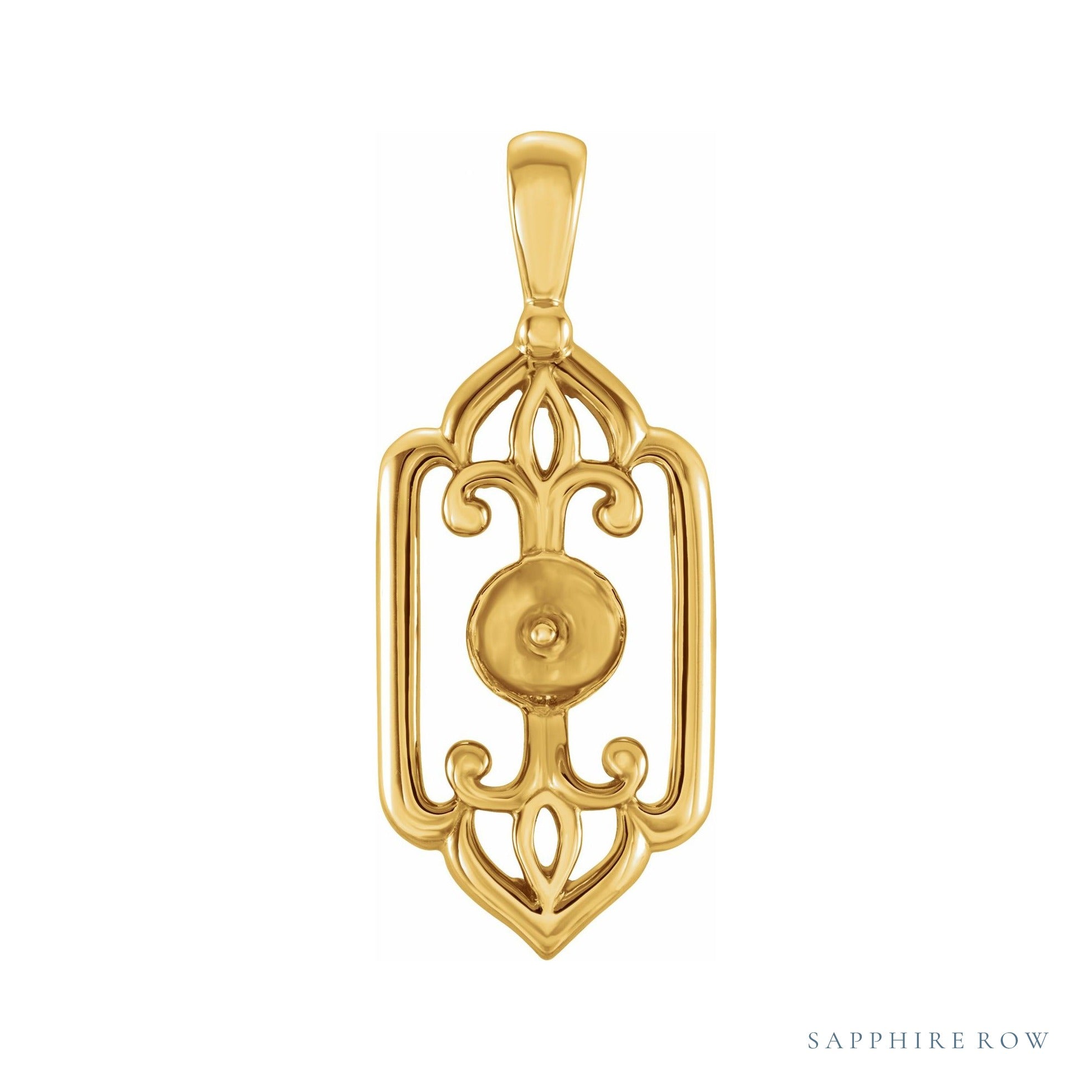 Sapphire Row Fleur-de-Lis Pearl Pendant setting in 14K Yellow Gold, shown without a pearl (pearl sold separately)