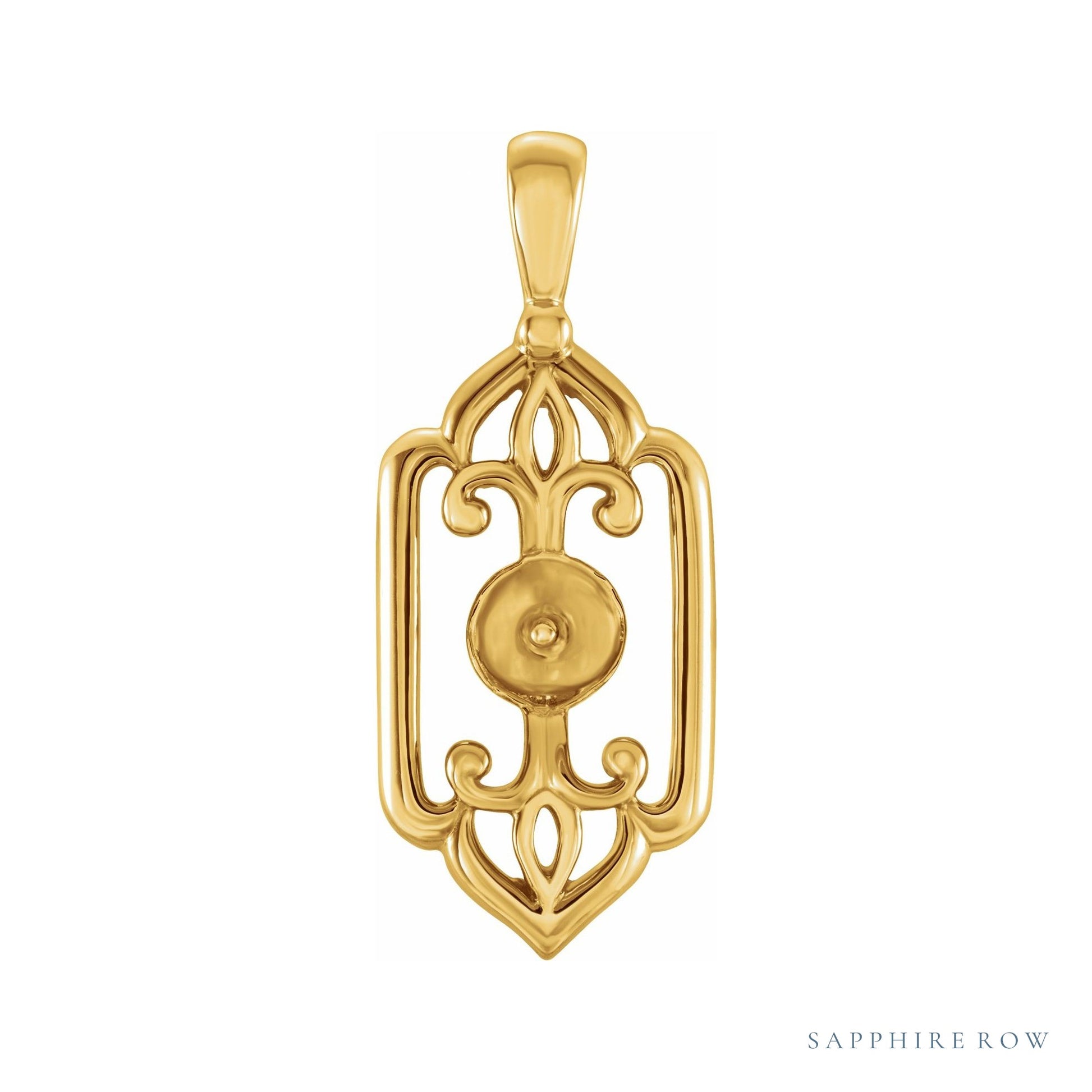 Sapphire Row Fleur-de-Lis Pearl Pendant setting in 14K Yellow Gold, shown without a pearl (pearl sold separately)