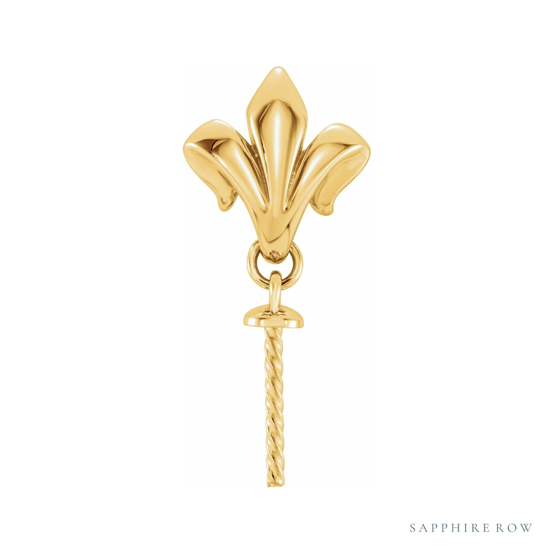 Sapphire Row Fleur-de-Lis Pearl Pendant setting in 14K Yellow Gold, shown without a pearl (pearl sold separately)