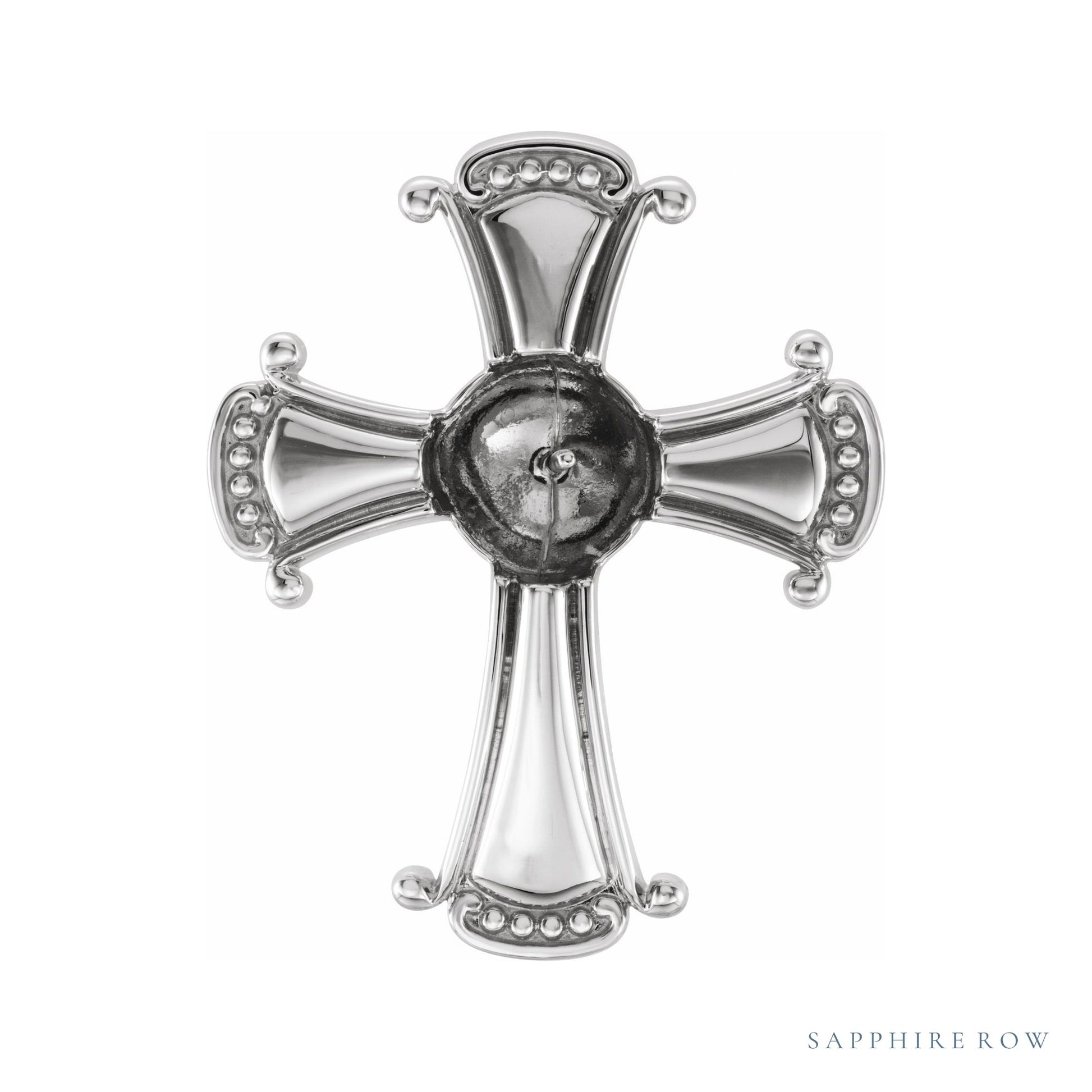Sapphire Row Pearl Cross Pendant setting in 14K White Gold, shown without a pearl (pearl sold separately)