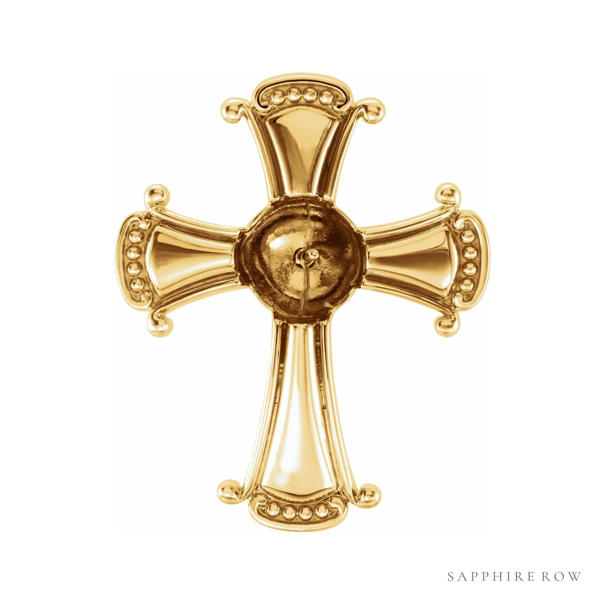 Sapphire Row Pearl Cross Pendant setting in 14K Yellow Gold, shown without a pearl (pearl sold separately)
