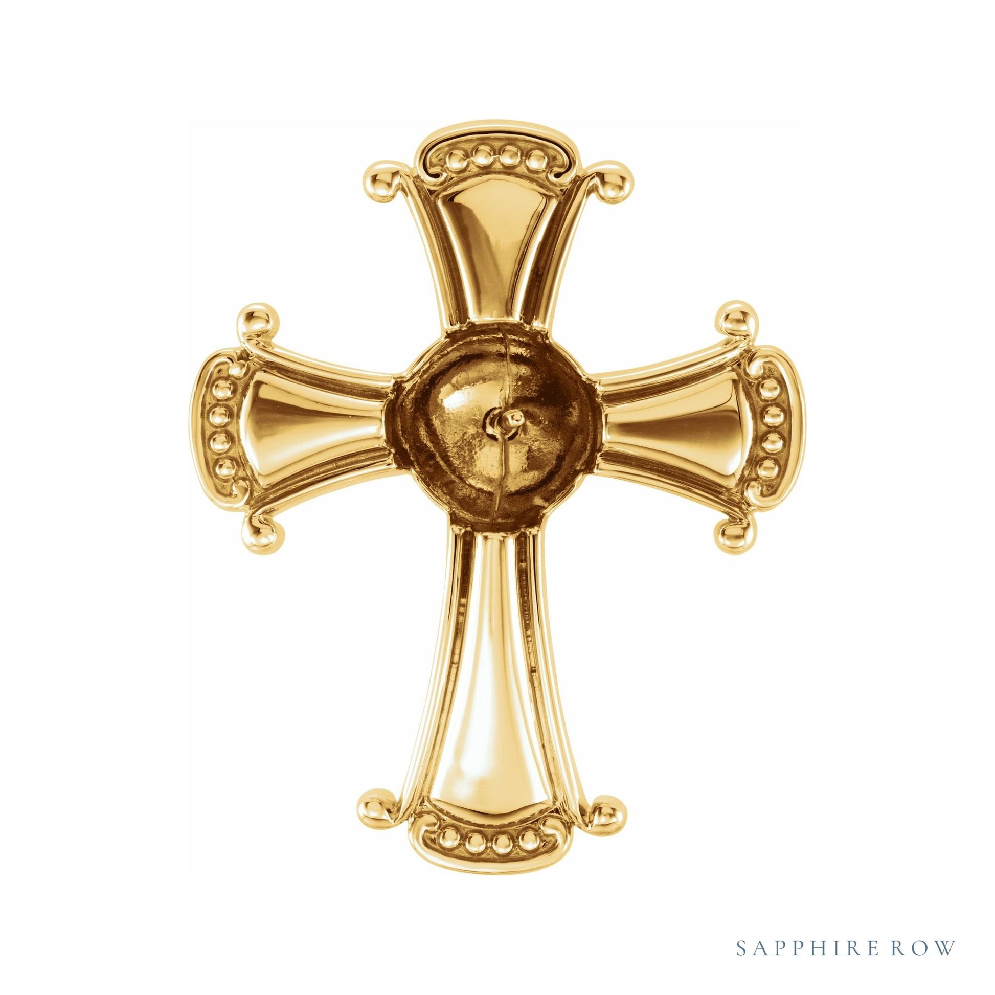 Sapphire Row Pearl Cross Pendant setting in 14K Yellow Gold, shown without a pearl (pearl sold separately)
