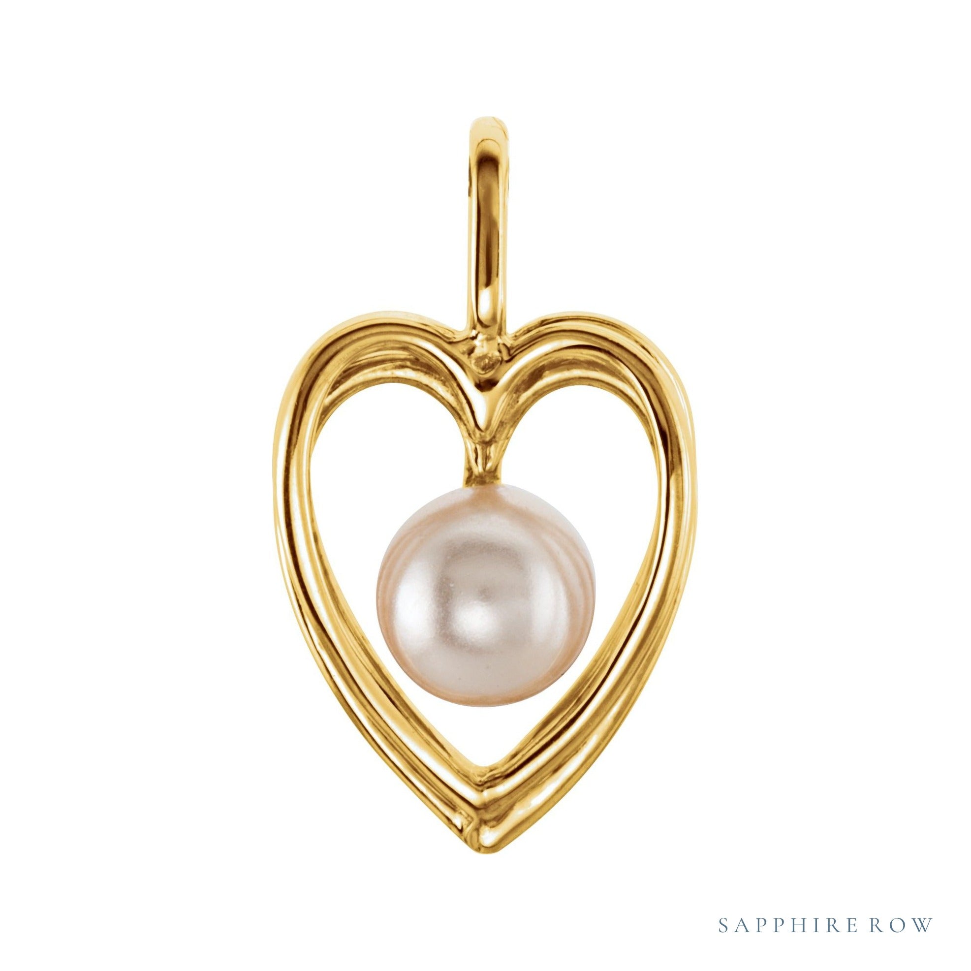 Sapphire Row Pearl Heart Pendant setting in 14K Yellow Gold, shown without a pearl (pearl sold separately)