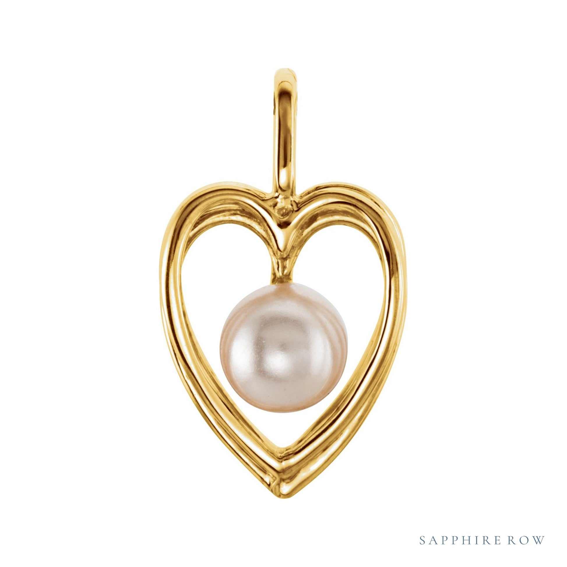 Sapphire Row Pearl Heart Pendant setting in Platinum, shown without a pearl (pearl sold separately)