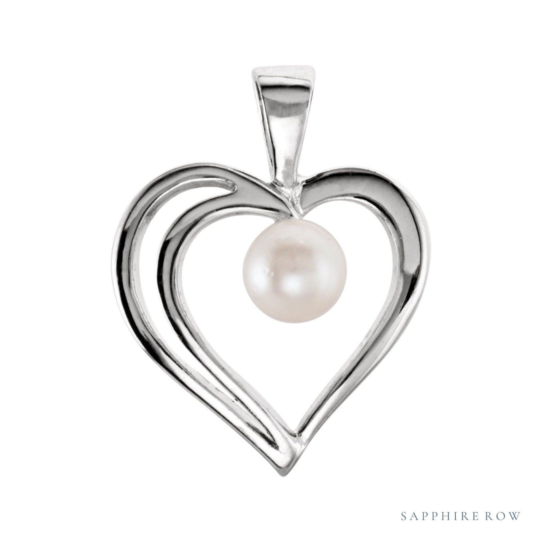 Sapphire Row Pearl Heart Pendant setting in Platinum, shown without a pearl (pearl sold separately)