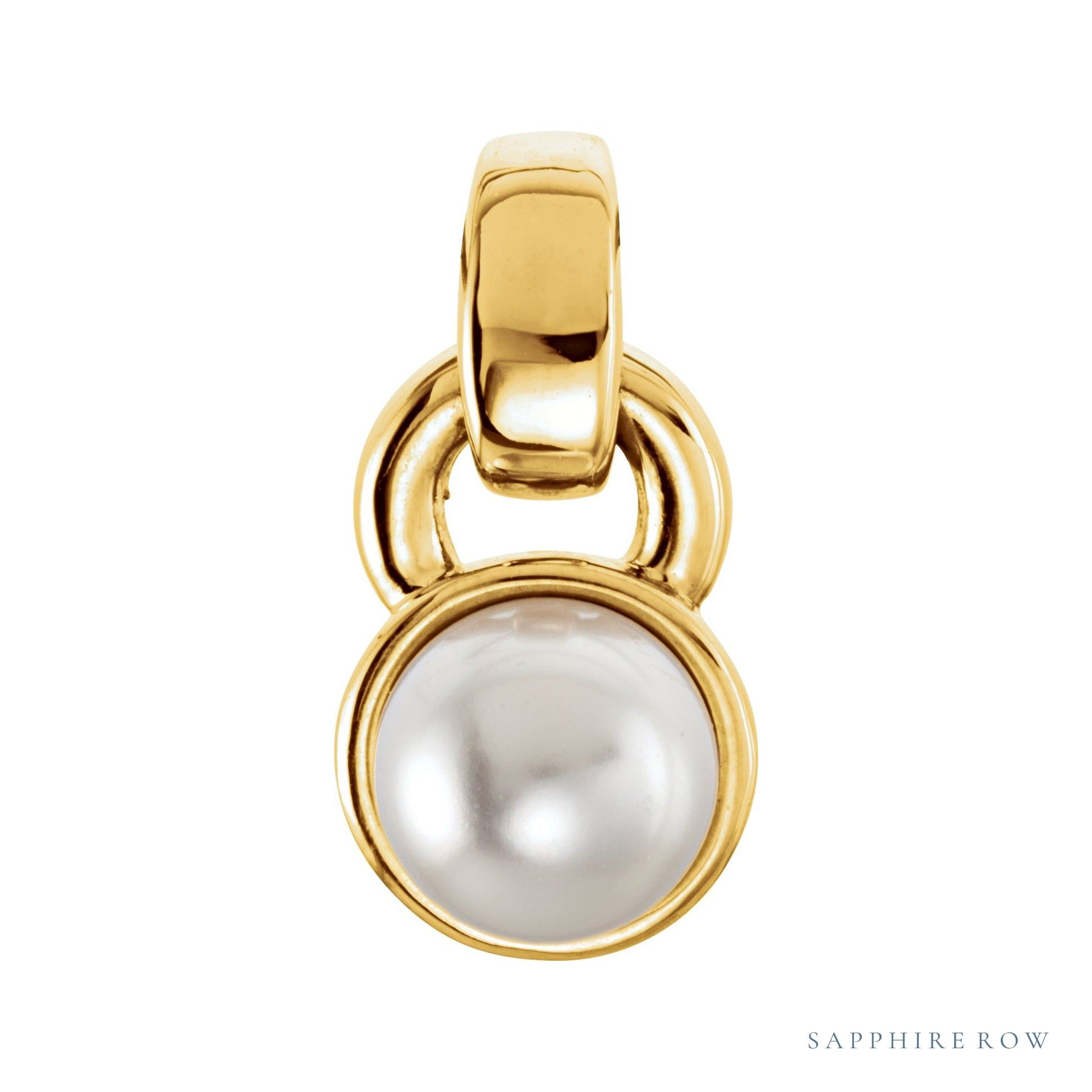 Sapphire Row Pearl Pendant setting in 14K Yellow Gold, shown without a pearl (pearl sold separately)