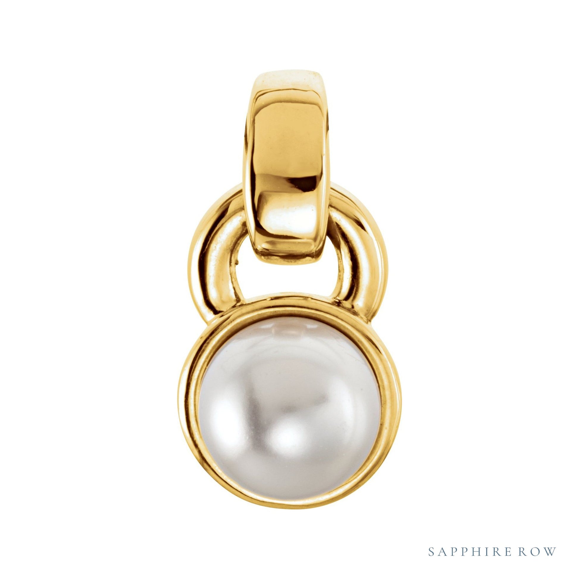 Sapphire Row Pearl Pendant setting in 14K Yellow Gold, shown without a pearl (pearl sold separately)