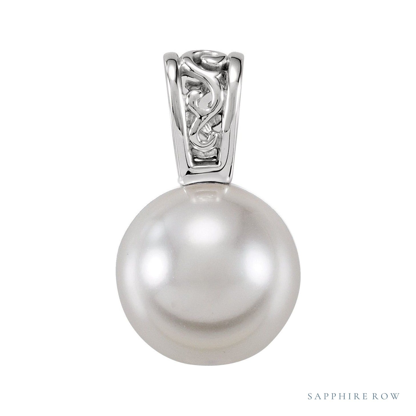 Sapphire Row Pearl Pendant setting in 14K Yellow Gold, shown without a pearl (pearl sold separately)