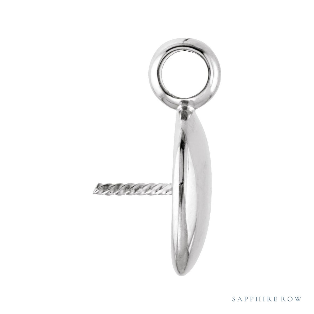 Sapphire Row Solitaire Pearl Pendant setting in 14K White Gold, shown without a pearl (pearl sold separately) — three-quarter view