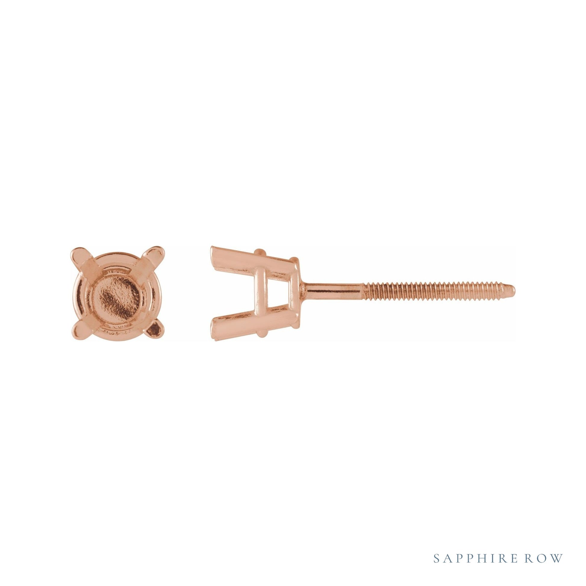 Sapphire Row Round 4-Prong Lightweight Stud Earrings setting in 14K Rose Gold, shown with a center stone (sold separately)