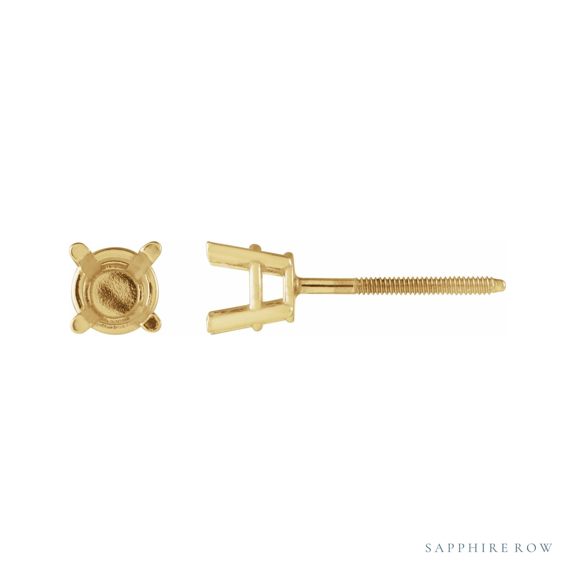 Sapphire Row Round 4-Prong Lightweight Stud Earrings setting in 14K Yellow Gold, shown with a center stone (sold separately)
