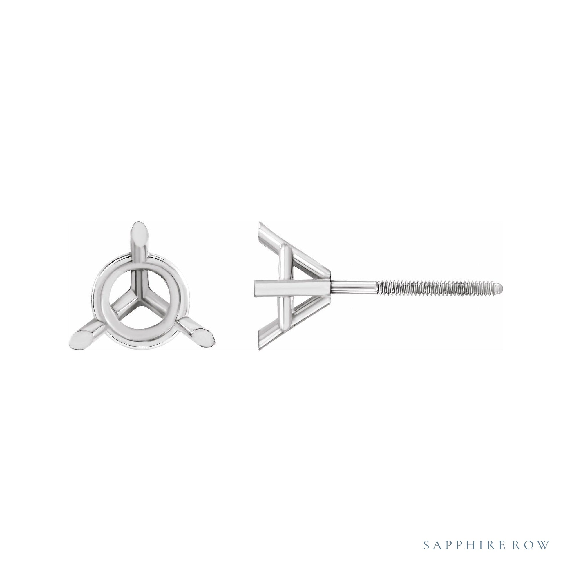 Sapphire Row Round 3-Prong Cocktail-Style Stud Earrings setting in 14K White Gold, shown with a center stone (sold separately)