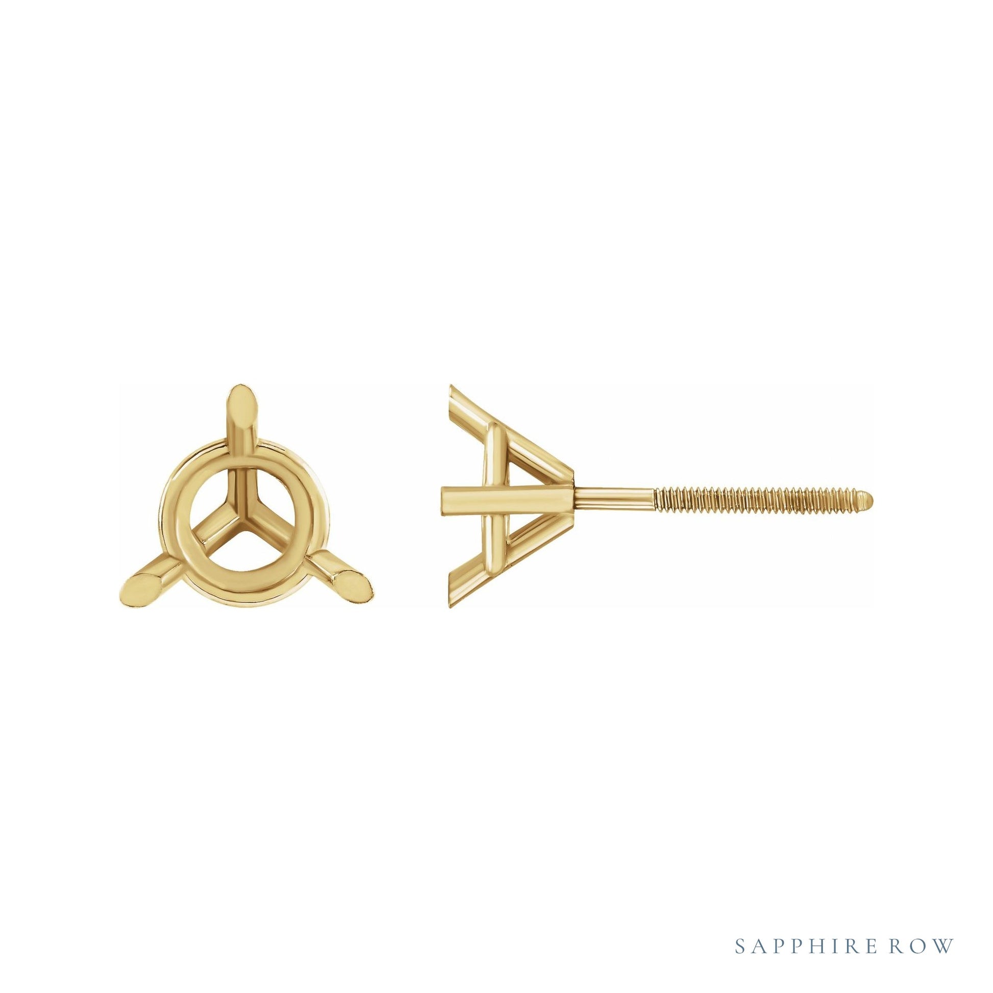 Sapphire Row Round 3-Prong Cocktail-Style Stud Earrings setting in 14K Yellow Gold, shown with a center stone (sold separately)