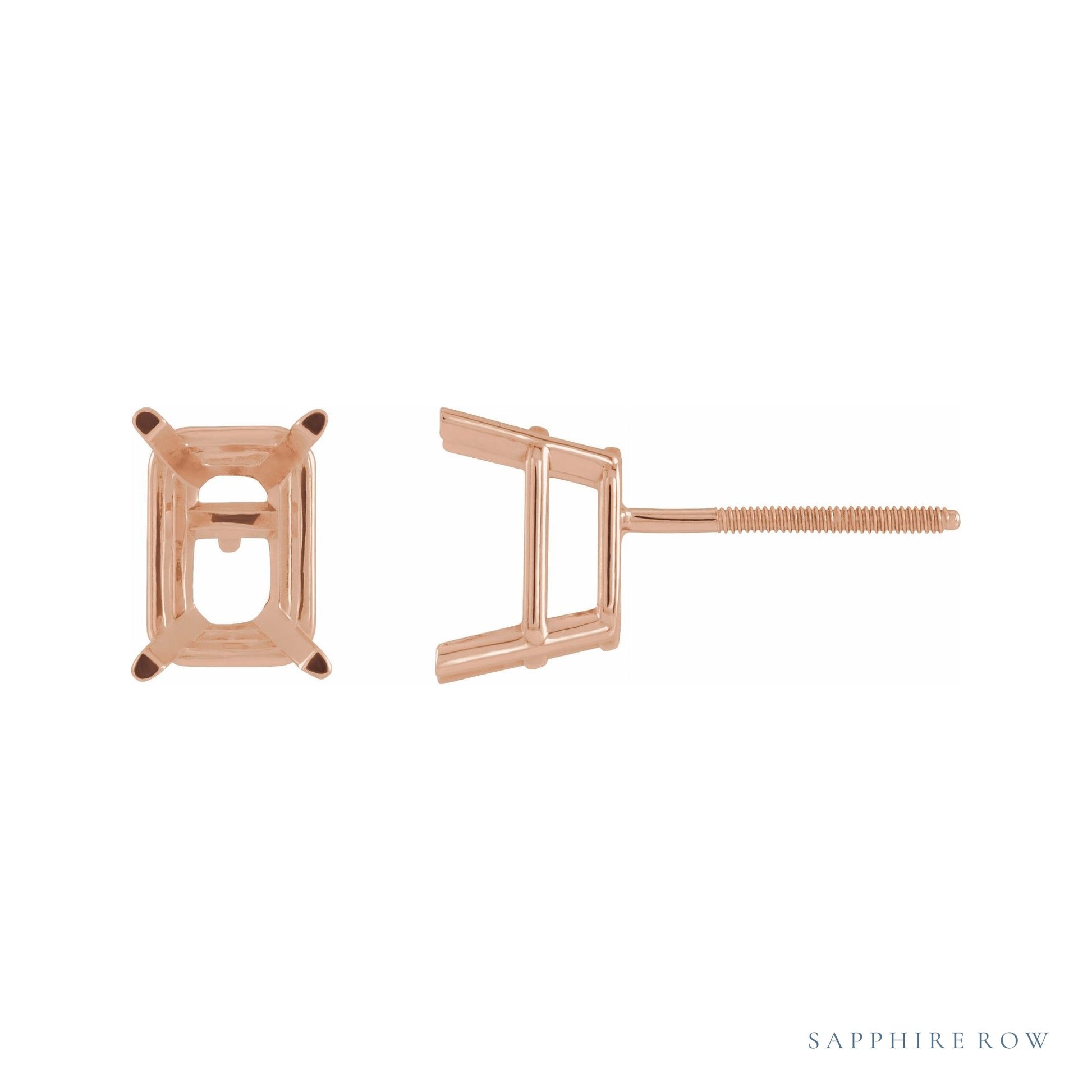 Sapphire Row Emerald 4-Prong Light Stud Earrings setting in 14K Rose Gold, shown with a center stone (sold separately)