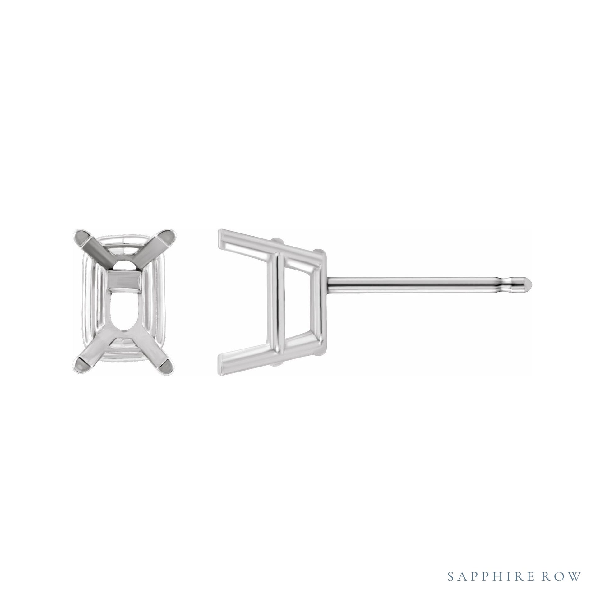 Sapphire Row Emerald 4-Prong Light Stud Earrings setting in 14K White Gold, shown with a center stone (sold separately)