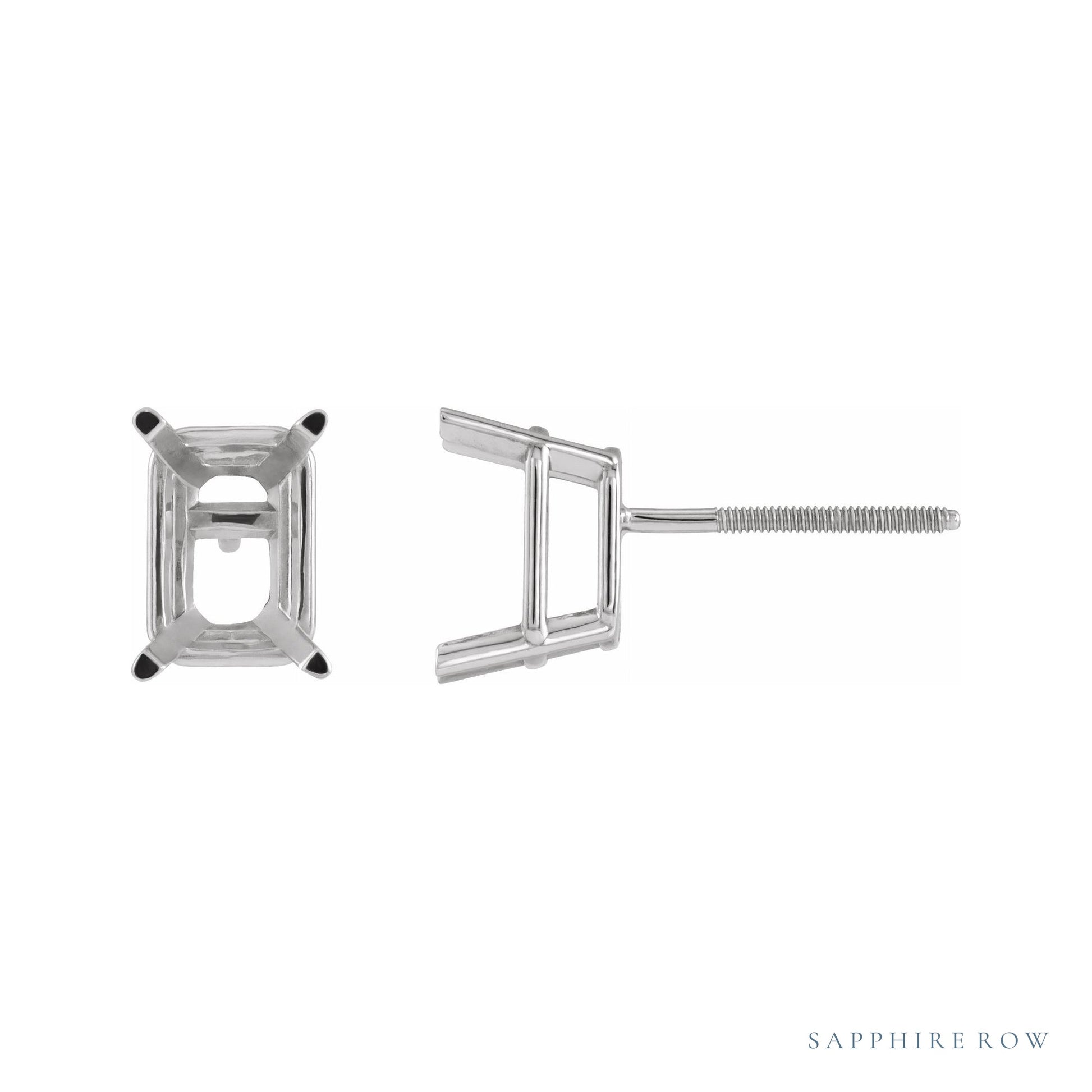 Sapphire Row Emerald 4-Prong Light Stud Earrings setting in Platinum, shown with a center stone (sold separately)