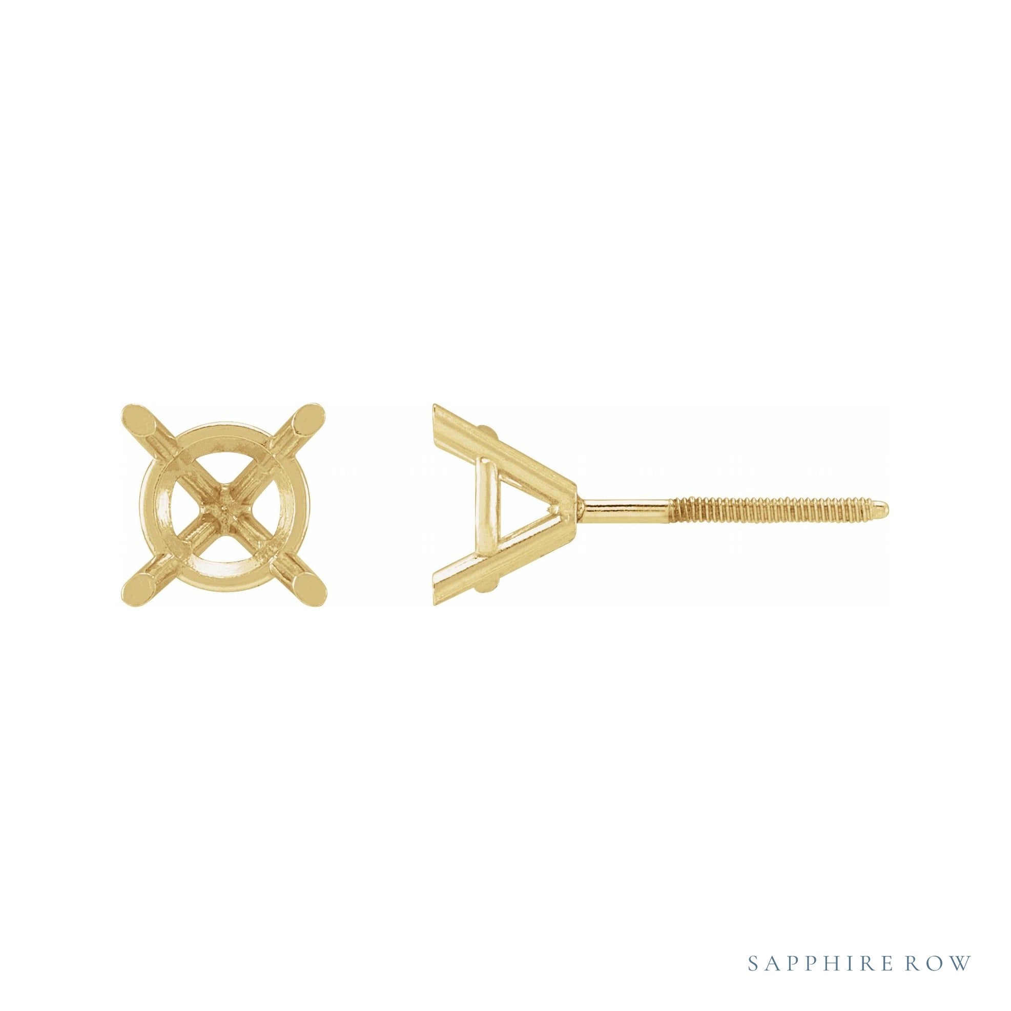 Sapphire Row Round 4-Prong Cocktail-Style Stud Earrings setting in 14K Yellow Gold, shown with a center stone (sold separately)
