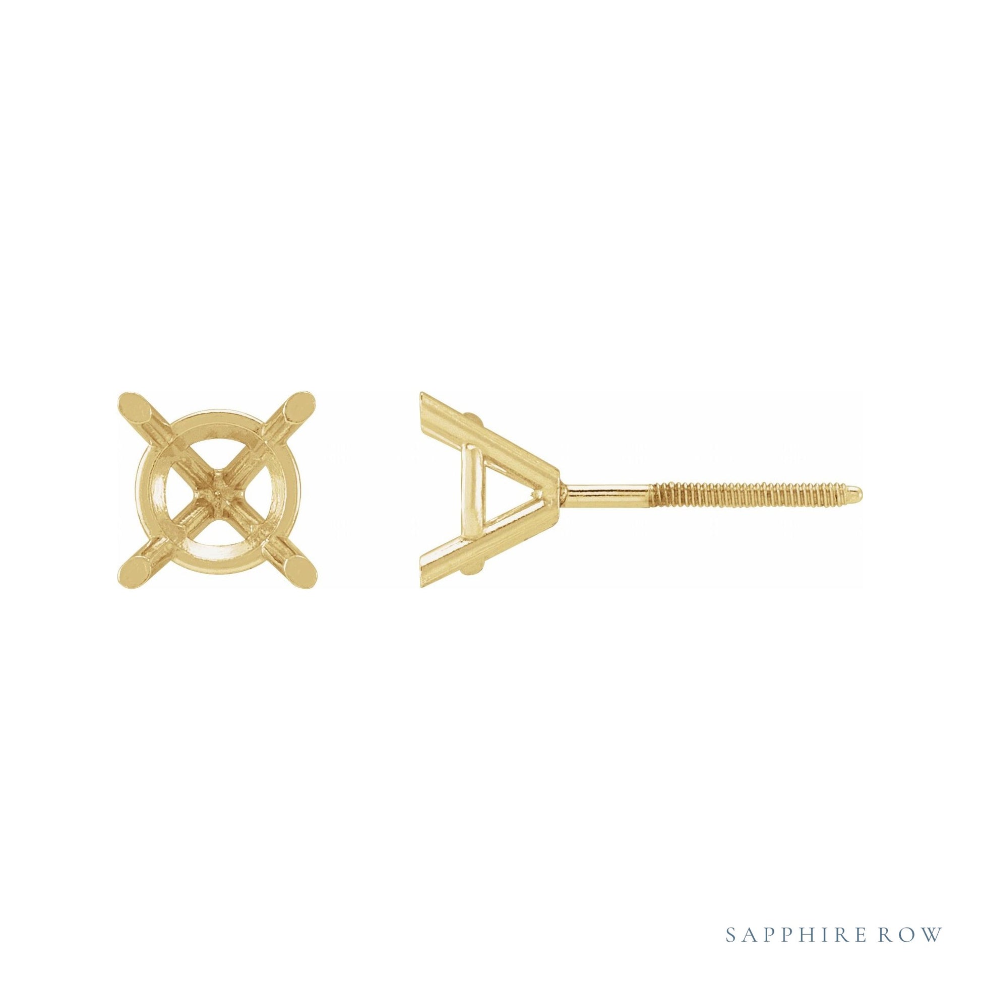 Sapphire Row Round 4-Prong Cocktail-Style Stud Earrings setting in 14K Yellow Gold, shown with a center stone (sold separately)