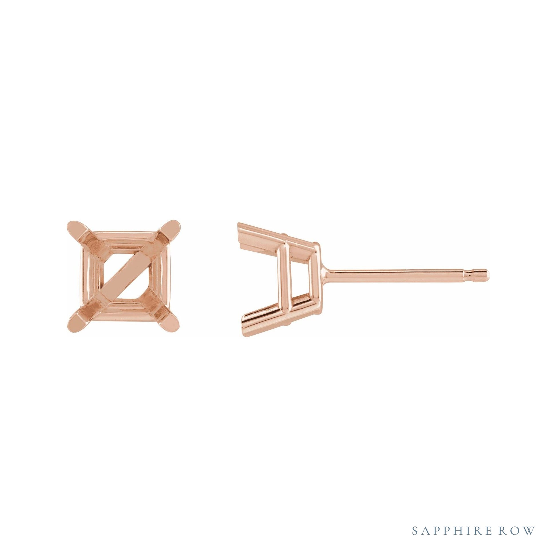Sapphire Row Square 4-Prong Lightweight Stud Earrings setting in 14K Rose Gold, shown with a center stone (sold separately)
